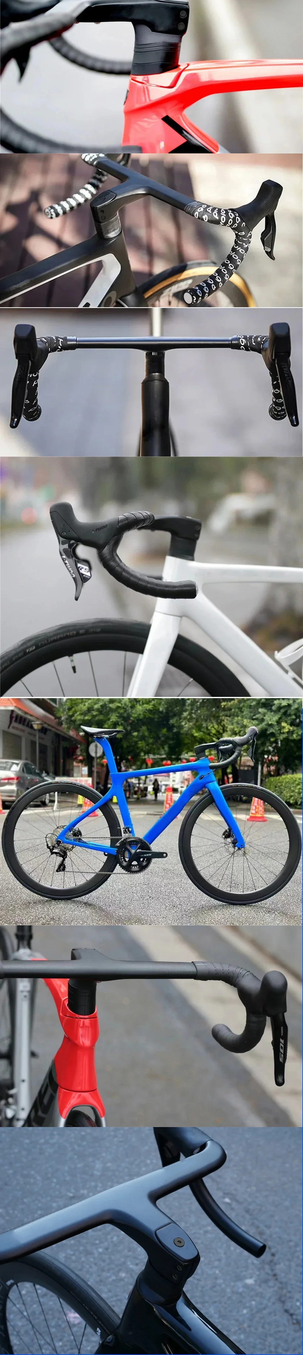 T1 No-Logo-Rennradlenker aus Vollcarbon mit interner Kabelführung, integriertem Cockpit für 360-380 mm mit Montagespacer. – Detail 9