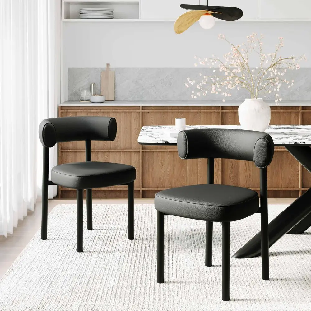 

Chairs Set of 2, MidCentury Dining Room Chair, Carbon Steel Legs, Upholstered Seat, Textured Leather, Ergonomic Curved Backrest