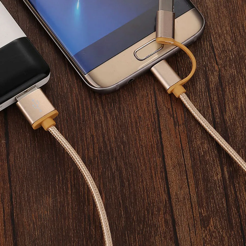 

2-in-1 Dual Function Braided USB Type-C Cable Fast Charging Data Sync Cord for Tablets Gold