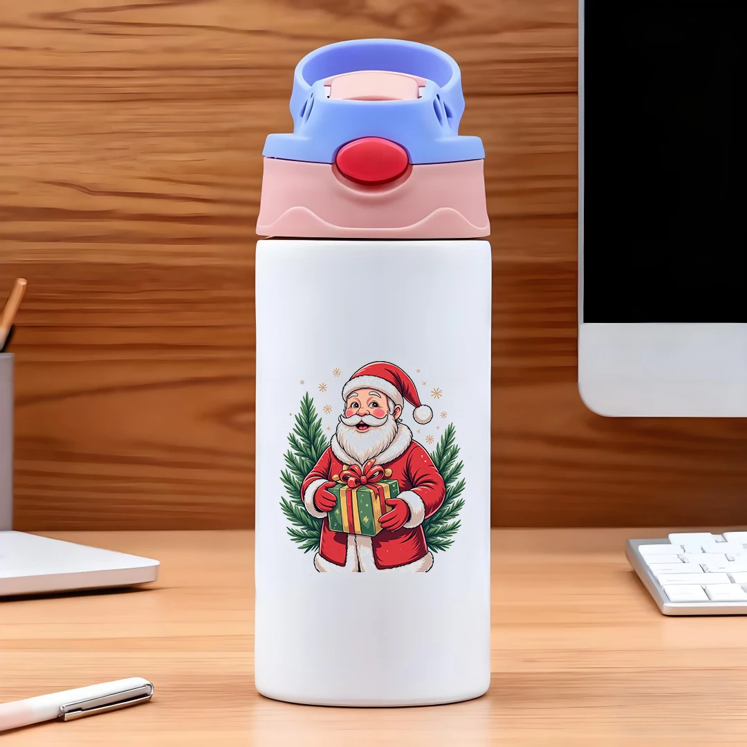 Geïsoleerde beker van roestvrij staal 304 + kinderrietjesbeker Kerstman geschenkdoos Cartoon Edition Essentiële kerstbeker voor kinderen