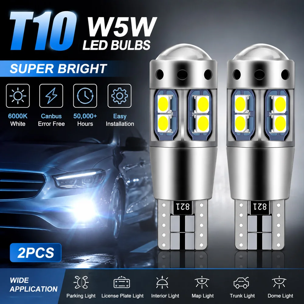 Super Bright 800LM T10 W5W LED Bulb 3030 SMD IP68 Waterproof Canbus Decoding 12V Auto Parking Dome Trunk License Plate Lamp