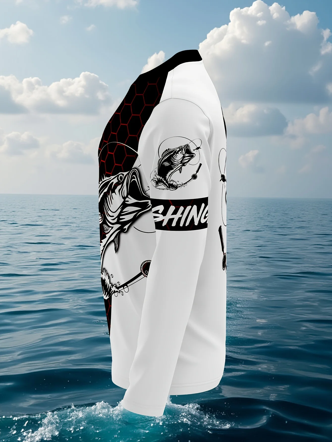 الرجال طويلة الأكمام جولة الرقبة تي شيرت فستان الصيد الصيد طباعة نمط التجفيف السريع تنفس الصيد الدراجات سترة رياضية علوية #3