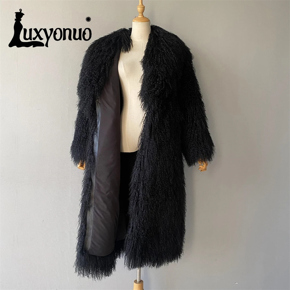 Luxyonuo-abrigo de piel de oveja mongol Real para mujer, ropa mullida, abrigos largos de lujo para mujer, nueva llegada, Otoño e Invierno