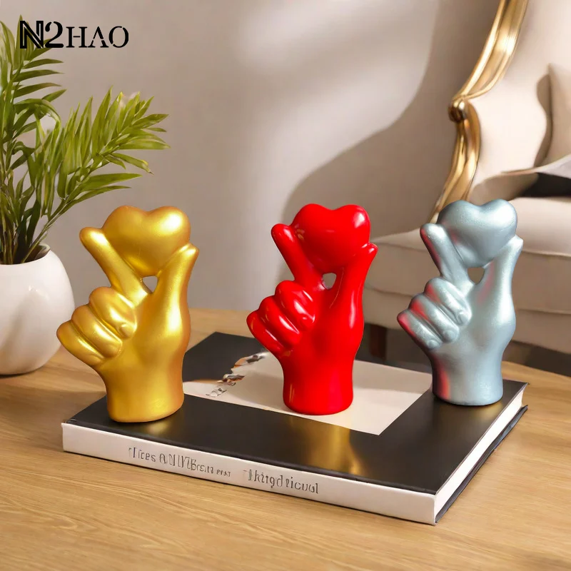 Heart Hand Gesture Statues Sculptures Luxury Resin Desktop Ornament Love Finger Modern Hand Gesture Sculpture Home Shelf Desktop