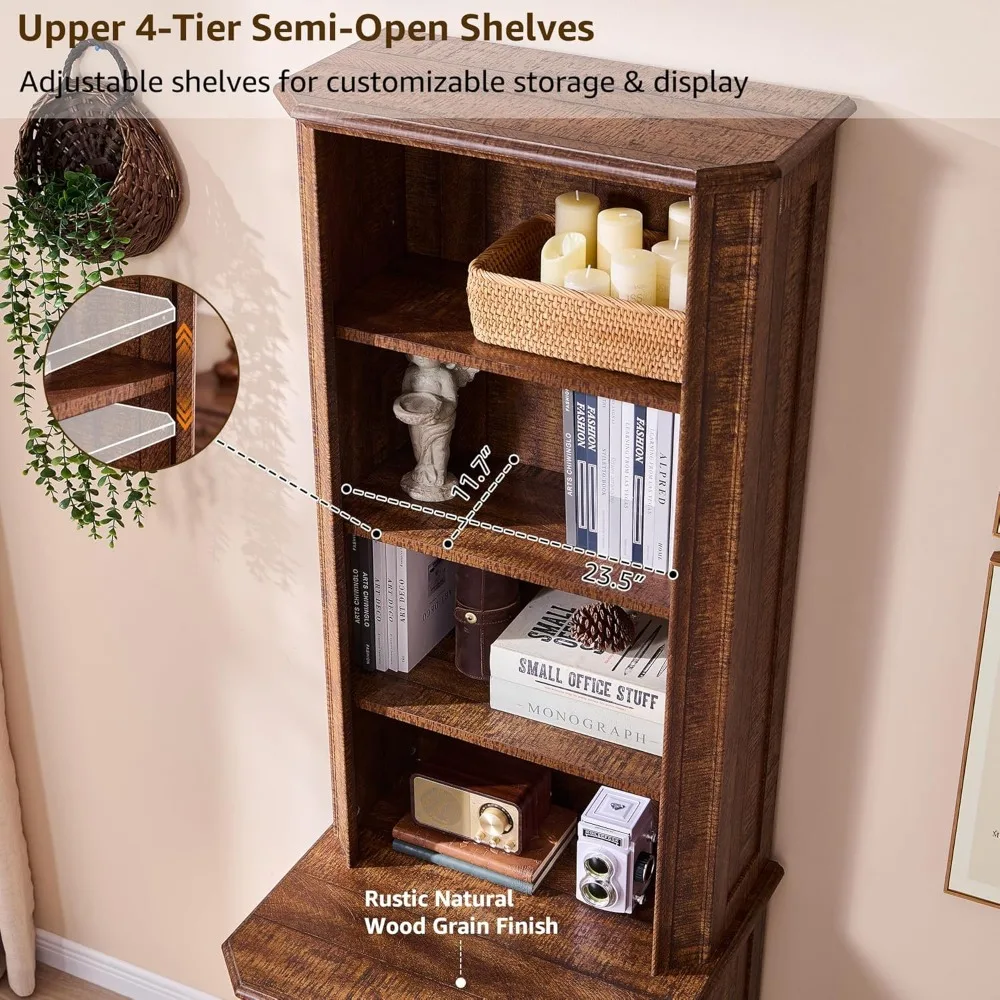 خزانة كتب مكونة من 6 طبقات مع درجين للملفات، ورف كتب للمزرعة بطول 72 بوصة مع مساحة تخزين وأرفف قابلة للتعديل، وأرضية خشبية قائمة #3