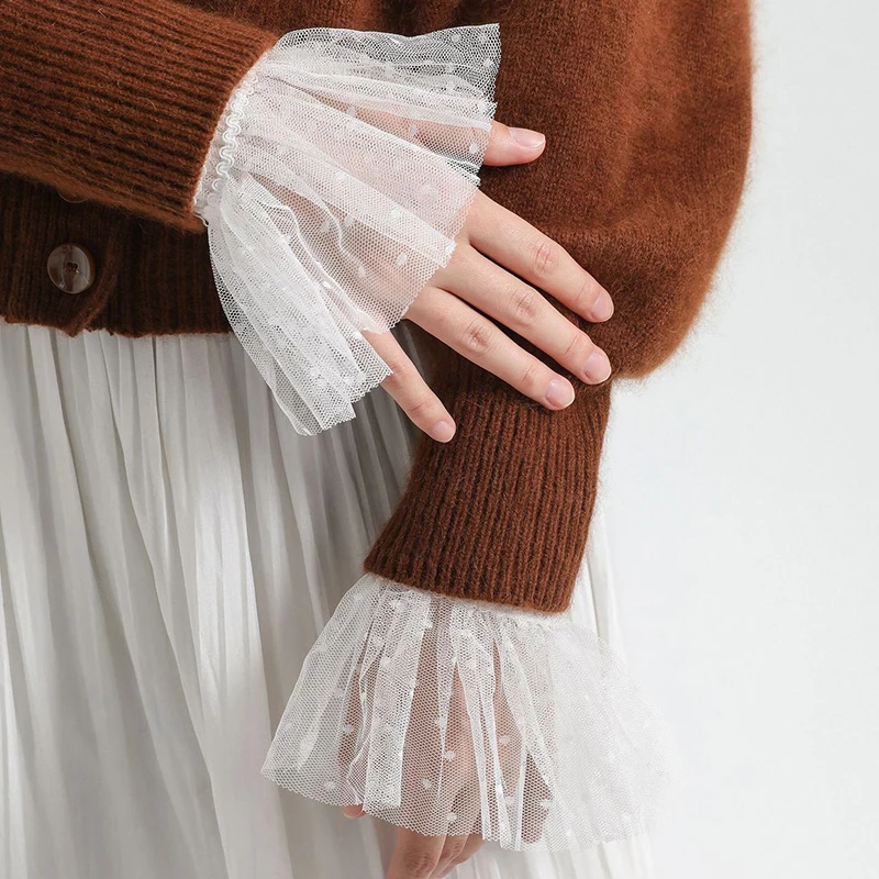 Detachable Cuffs Fake Flared Sleeves Double Layer Lace Pleated Ruched False Cuffs Sweater Blouse Wrist Warmers Fake Sleeve Cuff