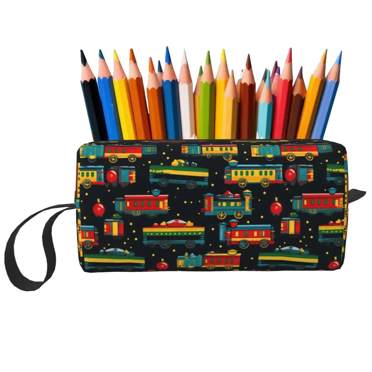 Cartoon Train Models Display Design Pencil Case for Kids Gifts Pen Box Pencil Bag Stationery Supplies Travel Women Cosmetic Bag