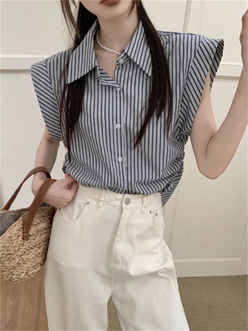 

Alien Kitty Women Shirts Work Wear Stripes Sleeveless 2023 OL Casual Stylish Gentle Summer New Office Lady Chic Daily Tops