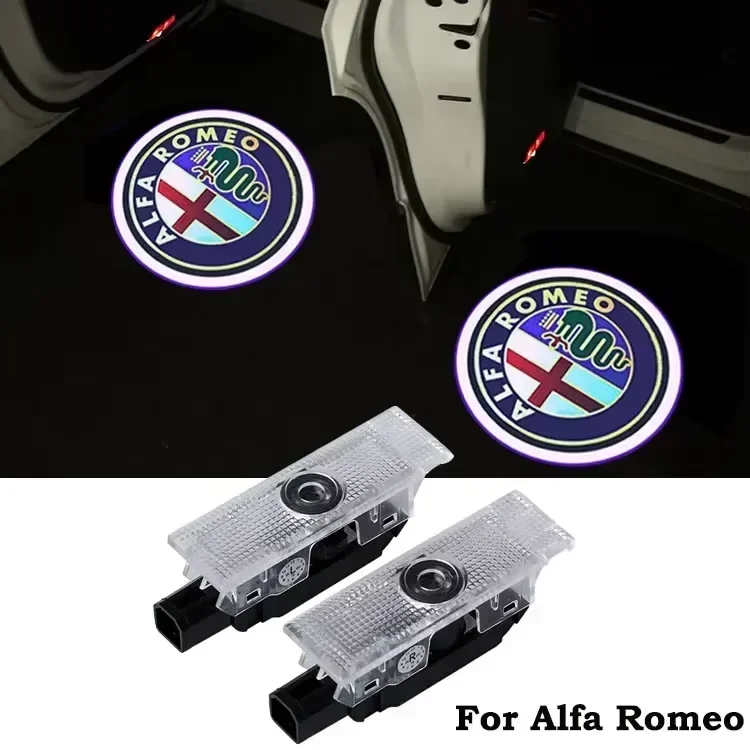 2Pcs New Fashion LED Car Door Welcome Light Logo Projector for Alfa Romeo Giulia Giulietta Mito Stelvio Brera 147 156 159 166 GT