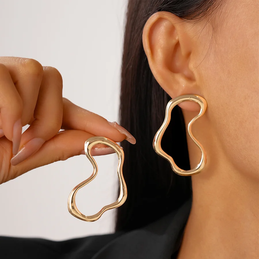 

Exaggerated Large Stainless Steel Hollow Irregular Earrings For Women Gold Color Geometric Stud Earrings Female Jewelry Gift