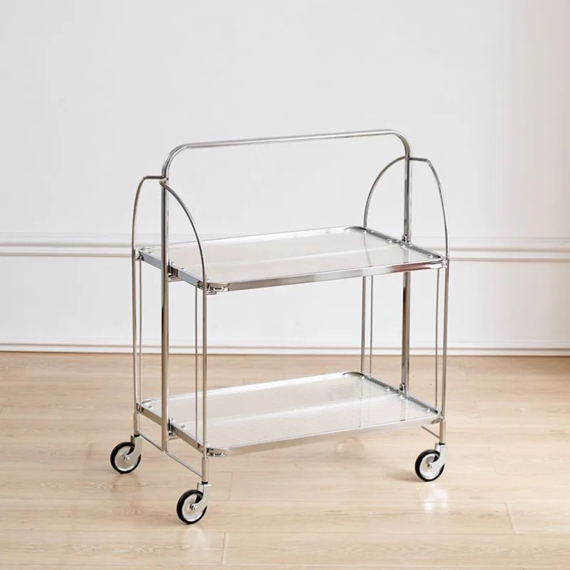 2026      Vintage Foldable Rolling Bar Cart Glass Side Table Mobile Storage Serving Trolley