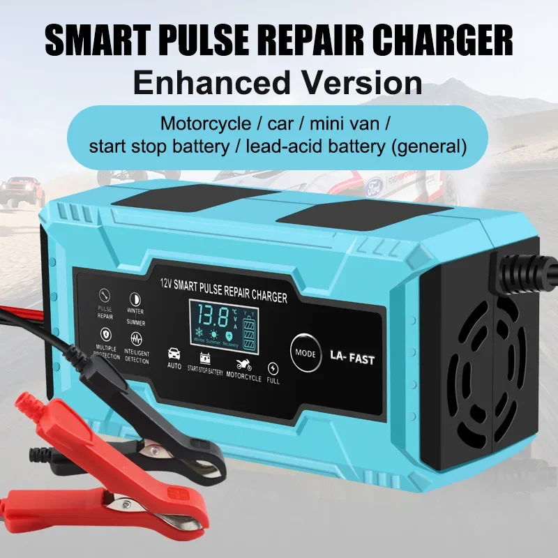 EAFC 12V 6A Fully Automatic Battery Charger Digital LCD Display Battery Charger Pulse Repair For Car Motorcycle AGM GEL Wet