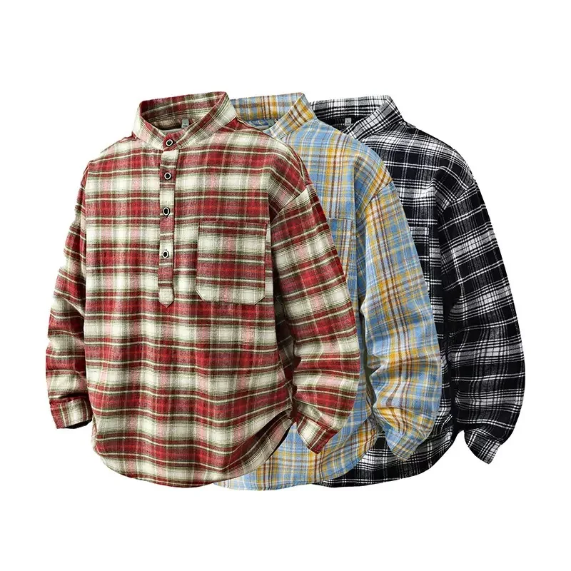 

Autumn and Spring Fashion Trend American Vintage Plaid Shirt Men's Casual Loose Sports Comfortable Breathable Plus Size Shirt