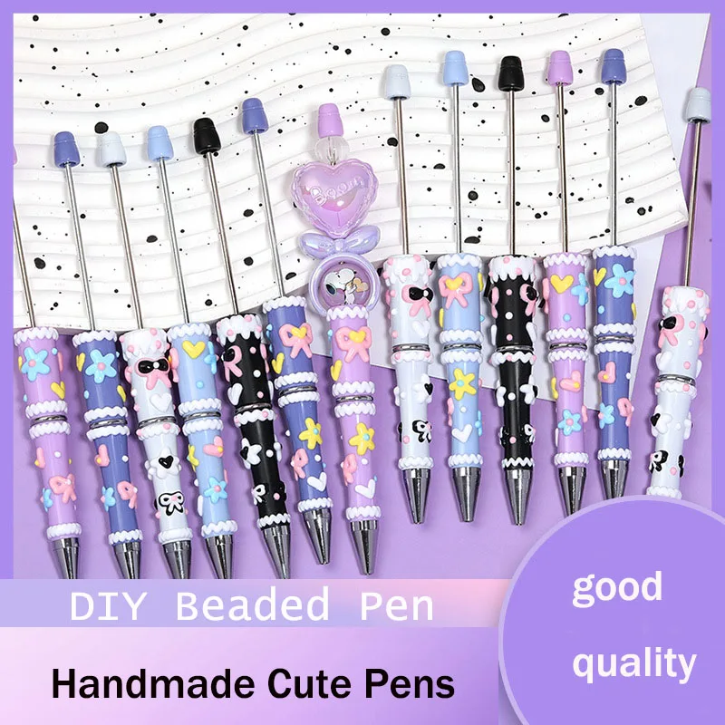 

40 шт., кремовая ручка с ручным рисунком из бисера, оптовая продажа, макароны, блестящая ручка из бисера, милые подарочные ручки ручной работы, школьные ювелирные изделия, оптовая продажа