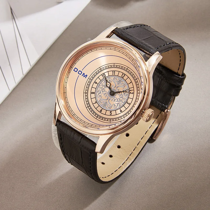 ساعة كوارتز رجالية أنيقة DOM 1582 بسيطة مقاومة للماء بحزام جلدي ساعة يد إبداعية كاجوال ساعات عمل للرجال