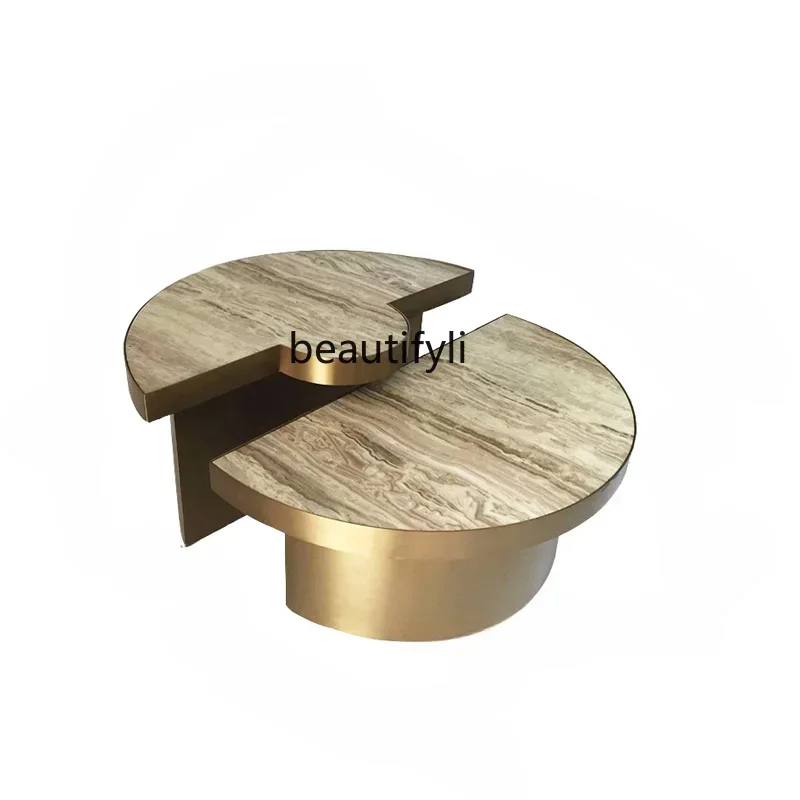 Roman Gold Marble Tea Table Stainless Steel Coffee Table Nested Tables Designer Creative Shape Size Nested Tables