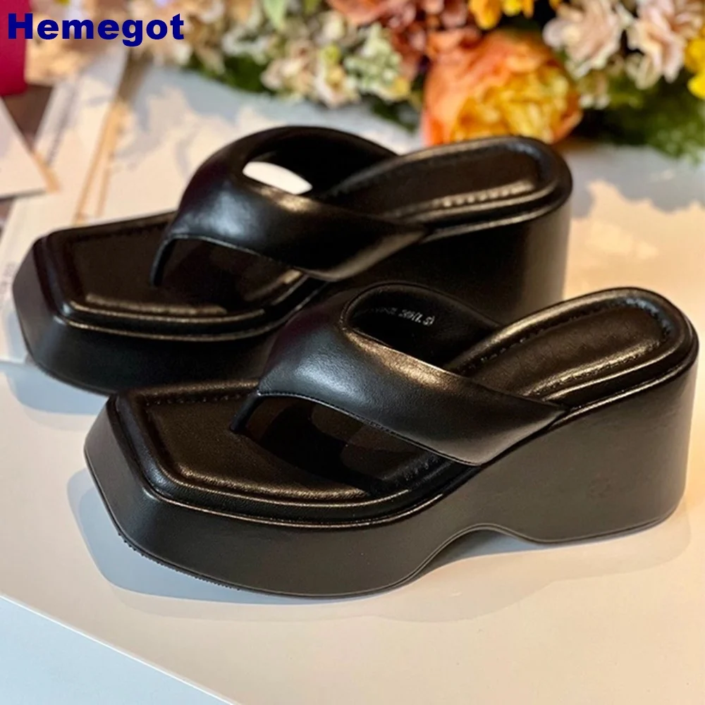 

Platform Wedge Heel Flip Flops 2024 Summer New Outdoor Casual Beach Seasides Slippers Fashion Solid Color Ladies Slip-On Slides