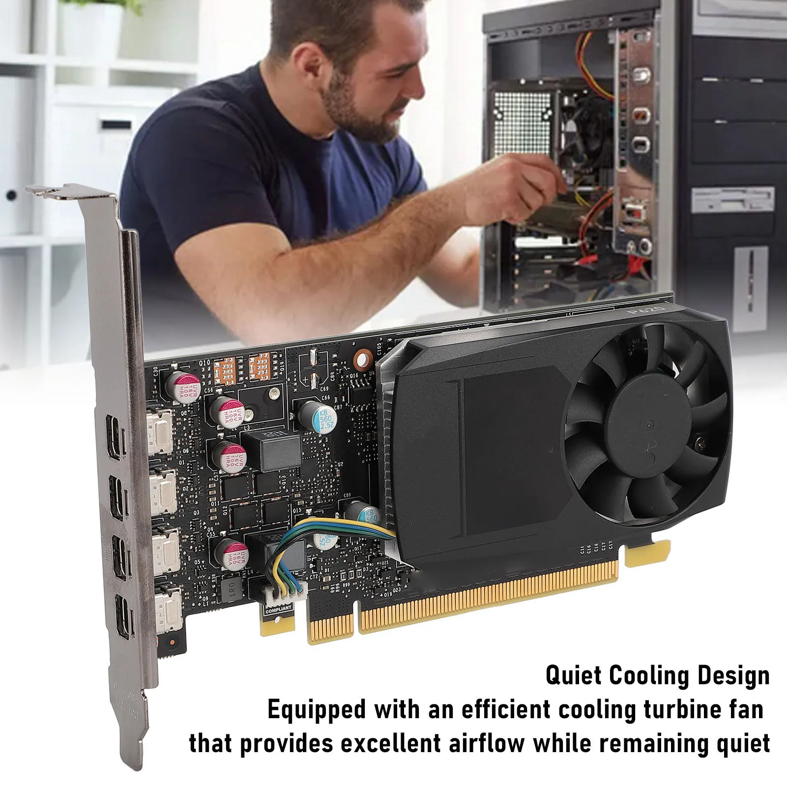 Computer Video Card 128 Bit Graphics Card Quiet Cooling Turbine Fan 4 Displays Support PCI Express 3.0x16 2GB for 3D Modeling