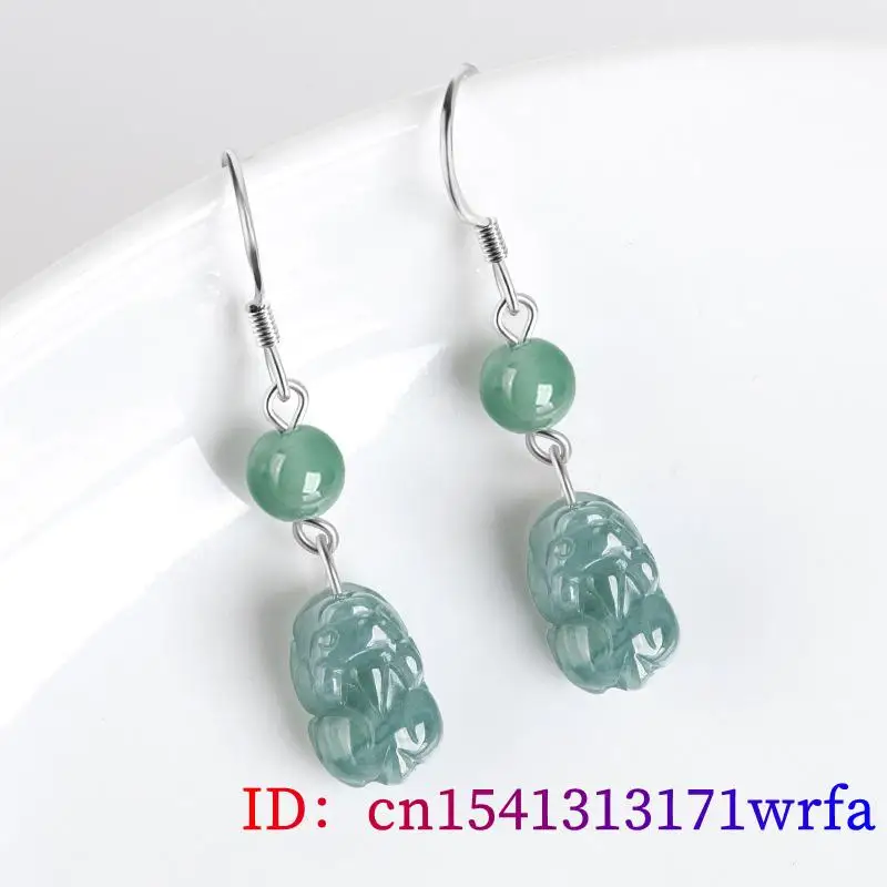 Pendientes de Pixiu de Jade birmano azul, joyería Natural de piedra, accesorios de plata 925, amuleto tallado de jadeíta Real de diseñador