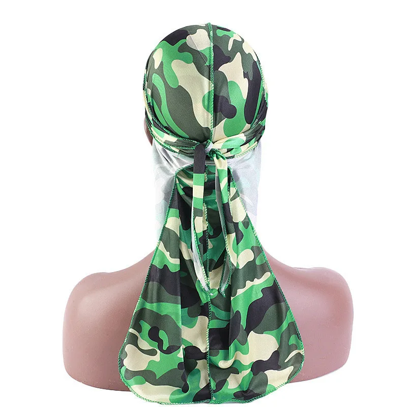 Unisex Bandana Camouflage Silky Long Tail Hat Head Wrap Elastic Cap Scarf Men Women Pirate Hat Turban Headwear Doo Durag Cap New