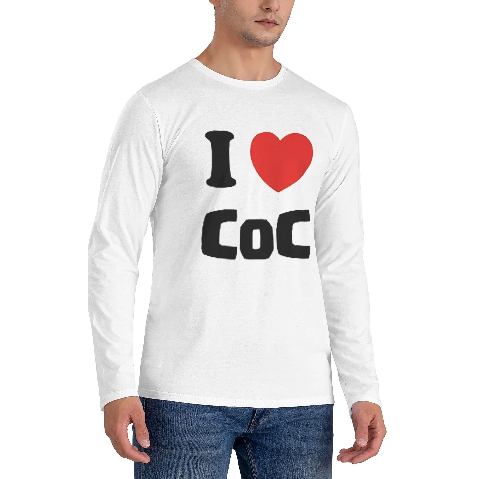 

I love CoC Art Men's Long Sleeved T-shirt Casual Round Neck T shirts Spring and Autumn Men tops