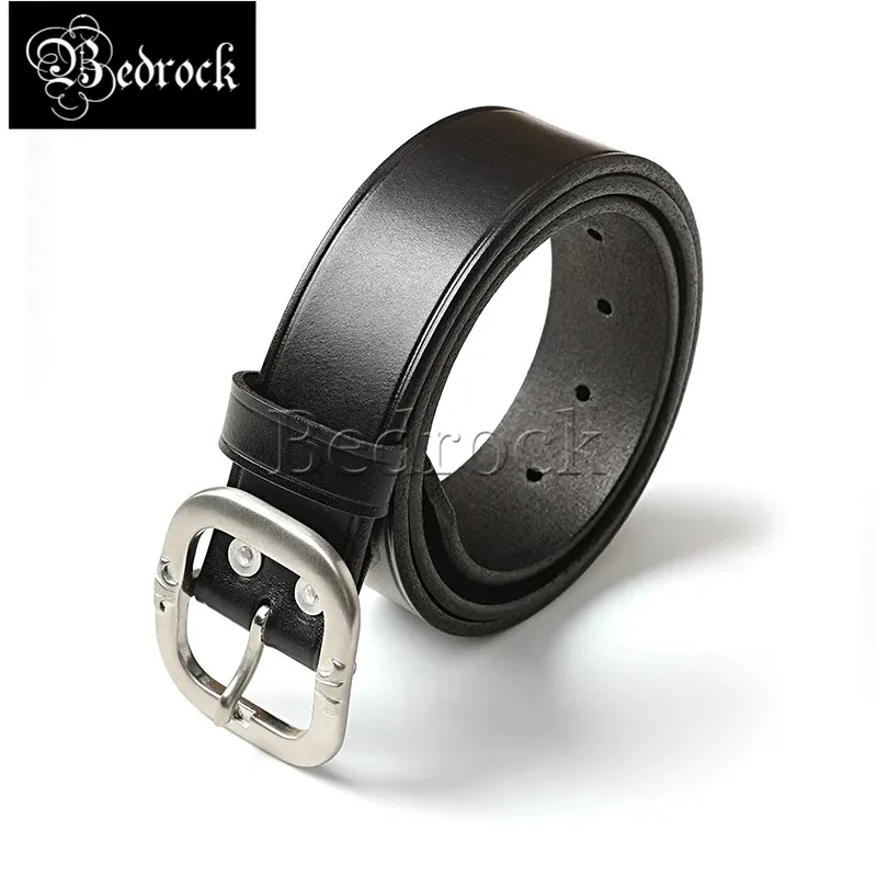 MBBCAR Men Italian Vegetable-Tanned Full-Grain Leather Belt 3.8cm Handmade Vintage Iris Pin Buckle Stainless Steel Casual Belt