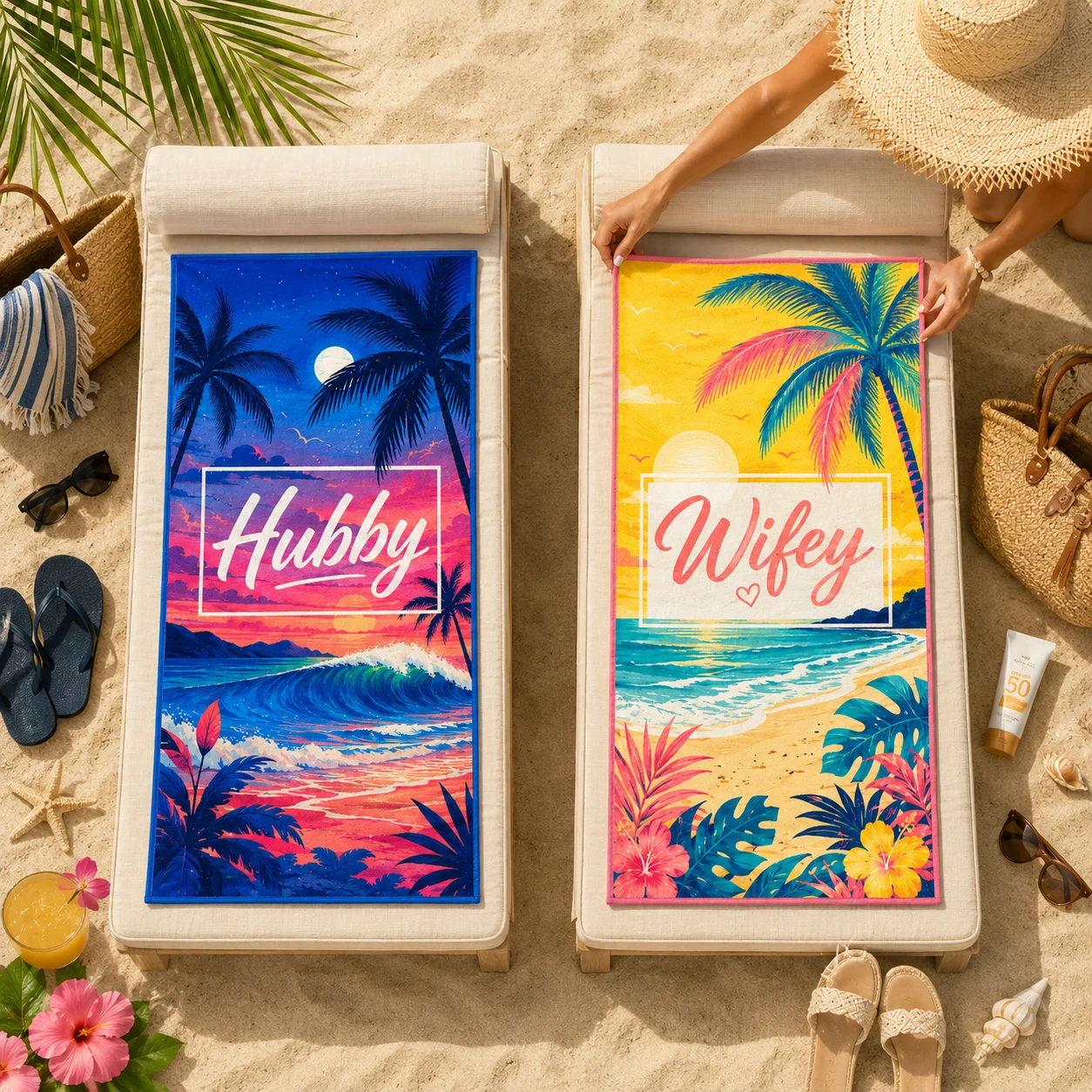 Custom Couple Beach Towel Personalized Mr Mrs Matching Towel for Honeymoon Wedding Anniversary Travel