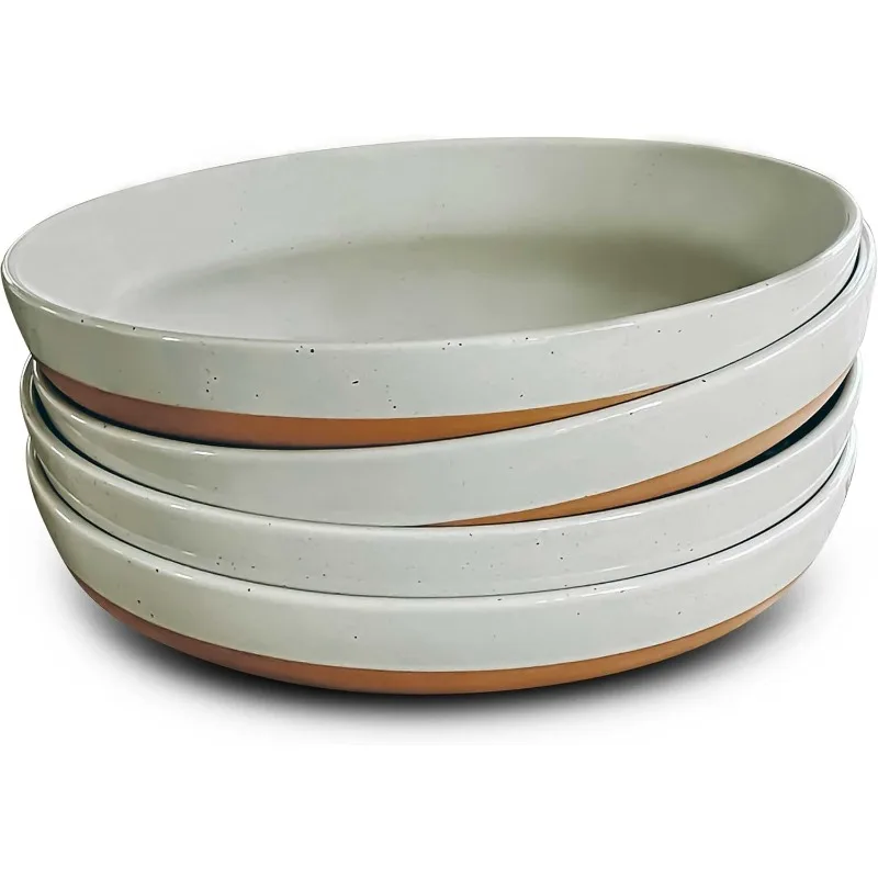 

Ceramic Flat Pasta Bowl Set of 4-35oz, Microwave Safe Plate with High Edge - Modern Porcelain Dinnerware for Kitchen and Eating