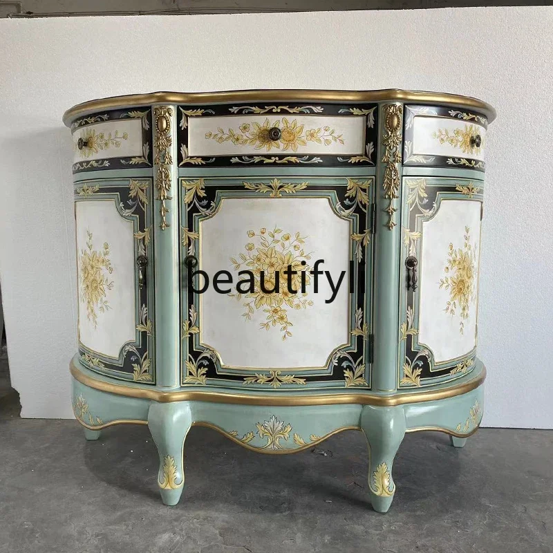 

A16 European-style painted entrance cabinet,light luxury solid wood,home entry,foyer decorative cabinet,semi-round bedroom locke