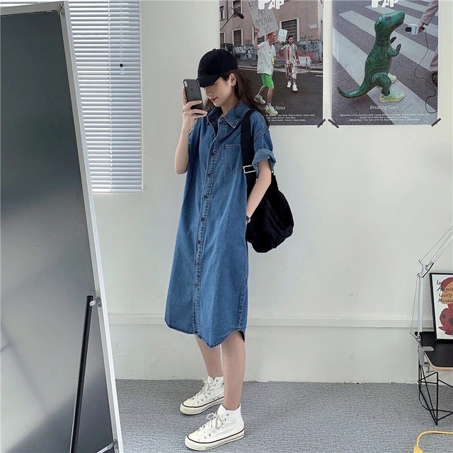 Jeans Dress Woman Korean Style 2018 Summer Korean Dress Denim Loose Women Dress Aliexpress