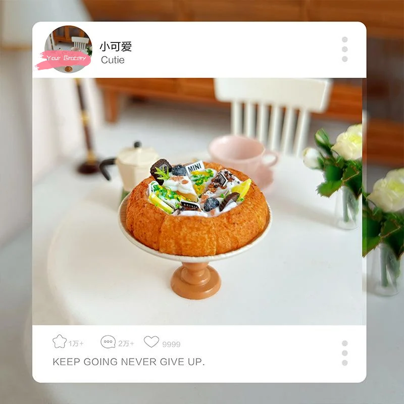 1개 미니어처 바스크 케이크 빵 크림 디저트 1/12 인형집 주방 DIY 음식 액세서리 인형집 미니 가구