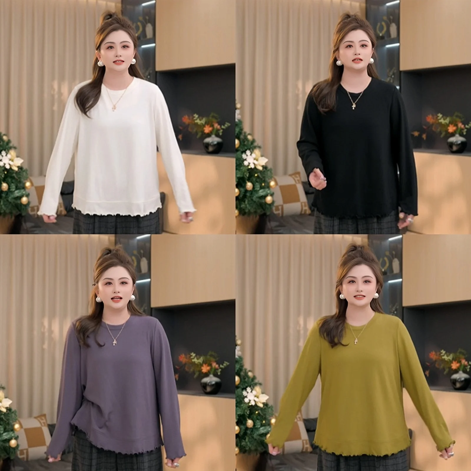 

plus Size Fce Lined Knitwear Base Layer Top for plus Size Women Winter New Sle Bell Diary Padded Long Sve round Ne ...