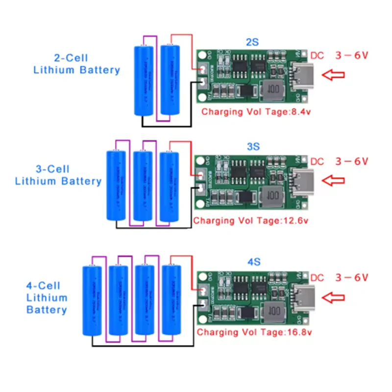 2S 3S 4S Type-C To 8.4V 12.6V 16.8V Step-Up Boost LiPo Polymer Li-Ion Charger 7.4V 11.1V 14.8V 18650 Lithium Battery