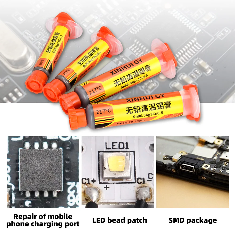 Melting point is 217, Firm Solde contains silver solder paste, and needle tube type 3% silver solder has strong conductivity.