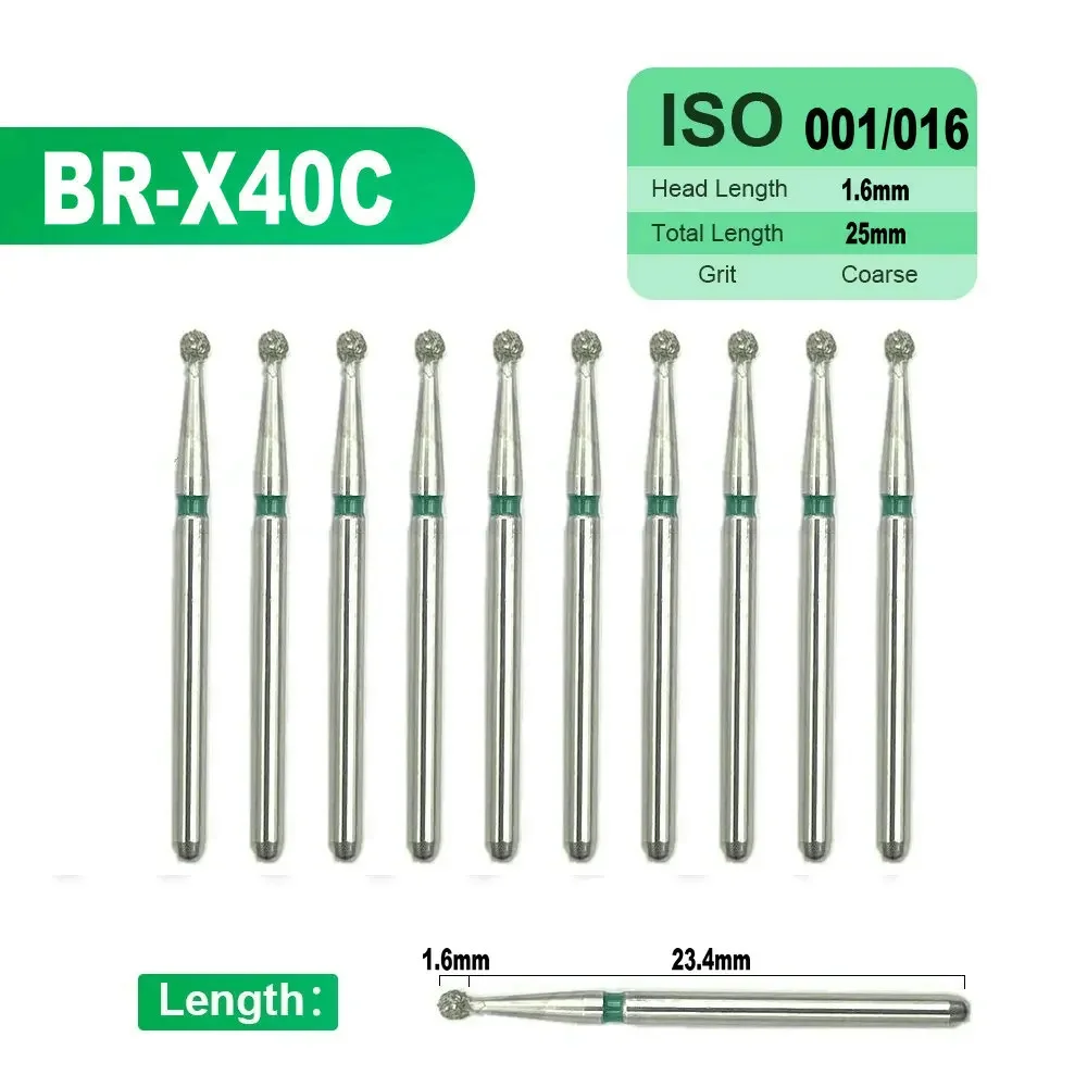 10pcs Diamond Burs Dental High Speed Drills Ball Round Type FG 1.6mm Teeth Polishing Product BR-X40C