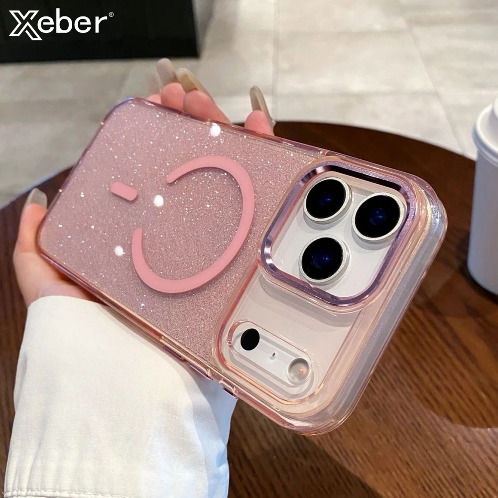 

Luxury Transparent Magnetic For Magsafe Glitter Case For iPhone 17 Pro Max 17 Air Sparkles Bling Wireless Charging Bumper Cover