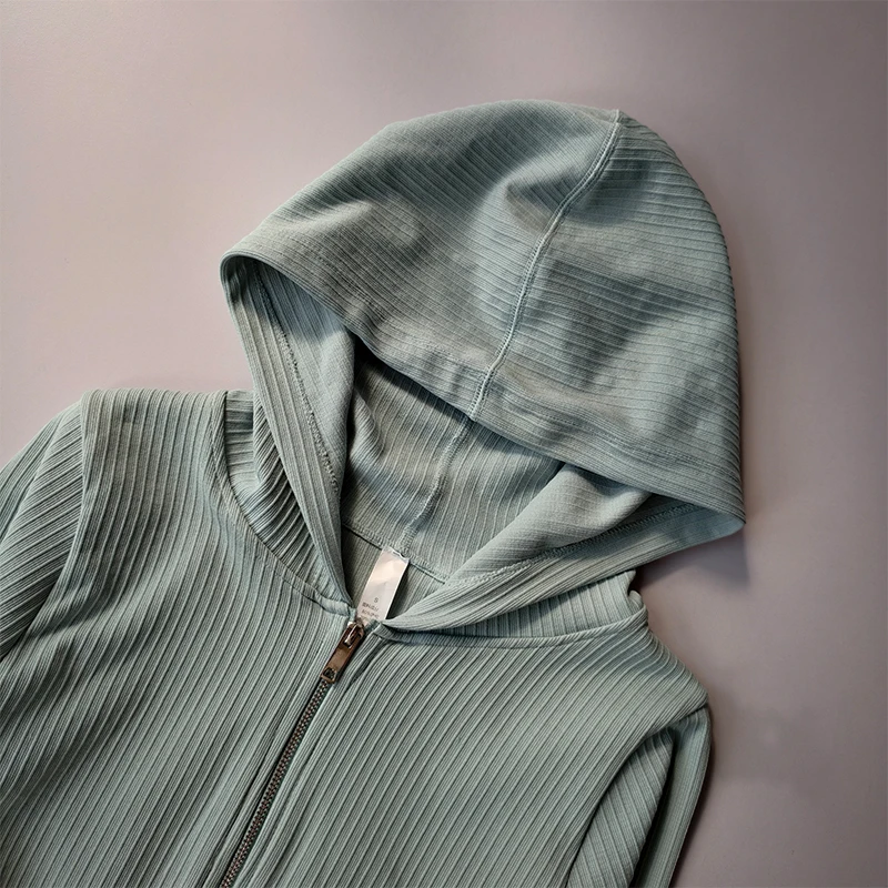 Doppelkapuzen-Sportjacke mit enganliegender Passform für Damen, Lauf-, Trainings- und Yoga-Anzug, langärmelige Reißverschluss-Strickjacke, Pilates-Oberteil. – Detail 11