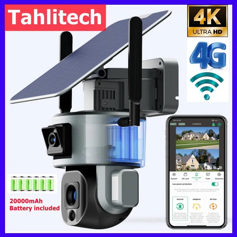 

Солнечная камера с двумя объективами 4K, 8 МП, 10-кратный зум, 4G SIM/WIFI, уличная камера безопасности, гуманоидная камера слежения, цветная камера ночного видения, солнечная камера