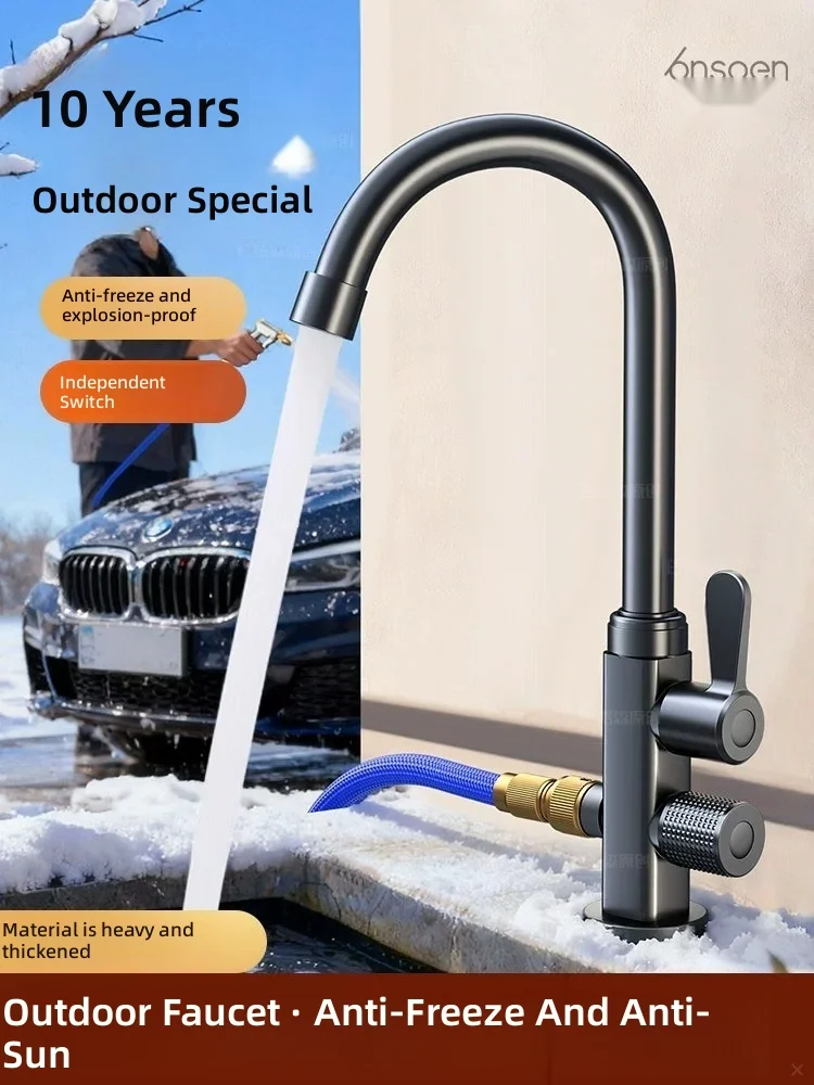 Antifreeze faucet, outdoor single-inlet dual-outlet, dual-purpose for courtyard, garden, balcony, and villa—suitable for wash...