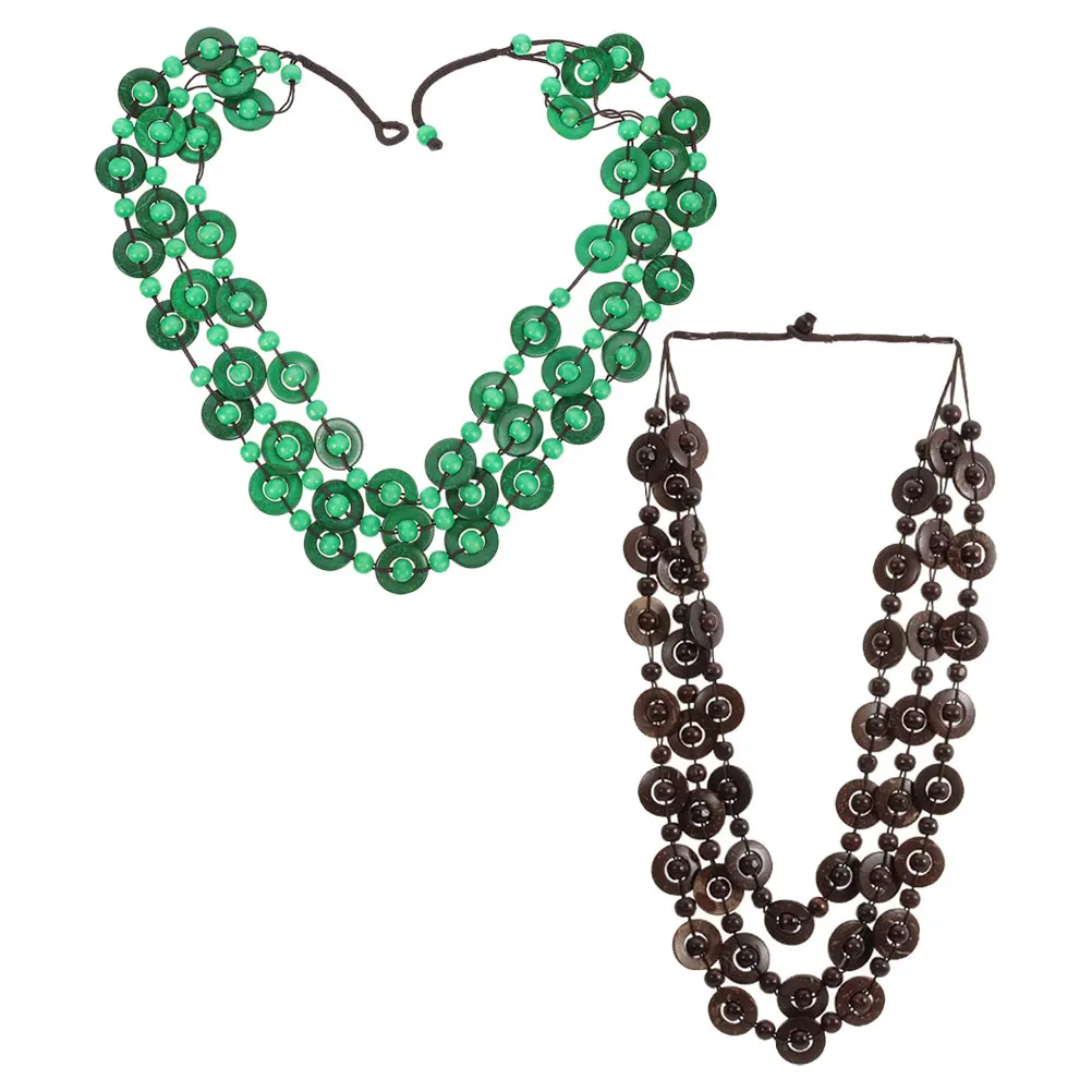 

2pcs Braided Wooden Bead Necklace For Women Bohemian Style Colorful Layered Beach Jewelry Coconut Shell Statement Necklace Women