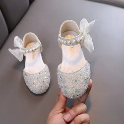 AINYFU Girls Sequin Lace Bow Kids Sandals Summer Children Pearl Flats Sandals Little Girl Princess Shoes Baby Dance Sandals J253