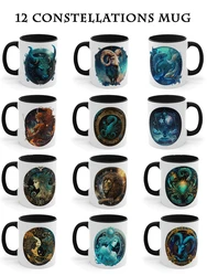 Zodiac Sign Coffee Mug, Ancient Greek Zodiac Constellation Black Accent Mug, Astrology Color Mug Friends Birthday Gift Mug