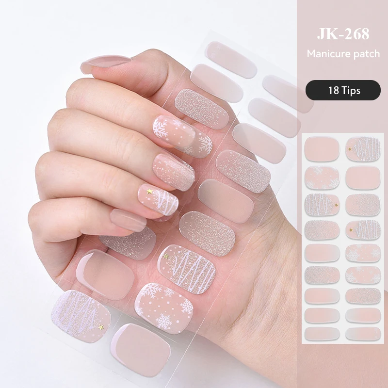 Golden Marble Gel Nail Strips Patch Sliders Flowers Gradient Color Adhesive Full Cover Gel Nail Stcikers UV Lamp Cured Manicure