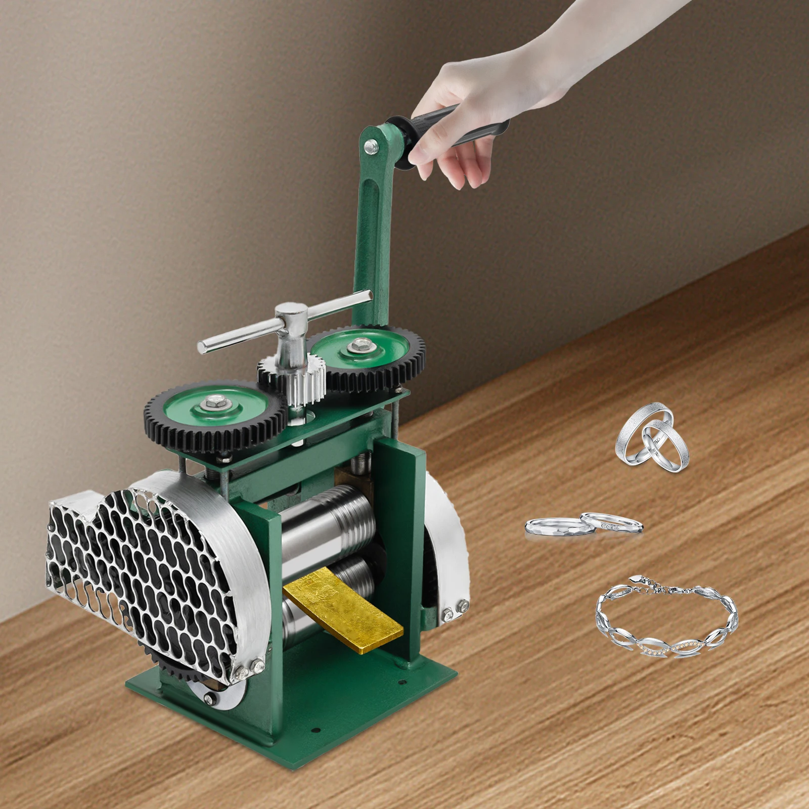 

Portable 3 In 1 Manual Jewelry Rolling Mill Machine Rollers, Metal Wire Flat Jewelry Tool, for Gold Silver Copper Aluminum
