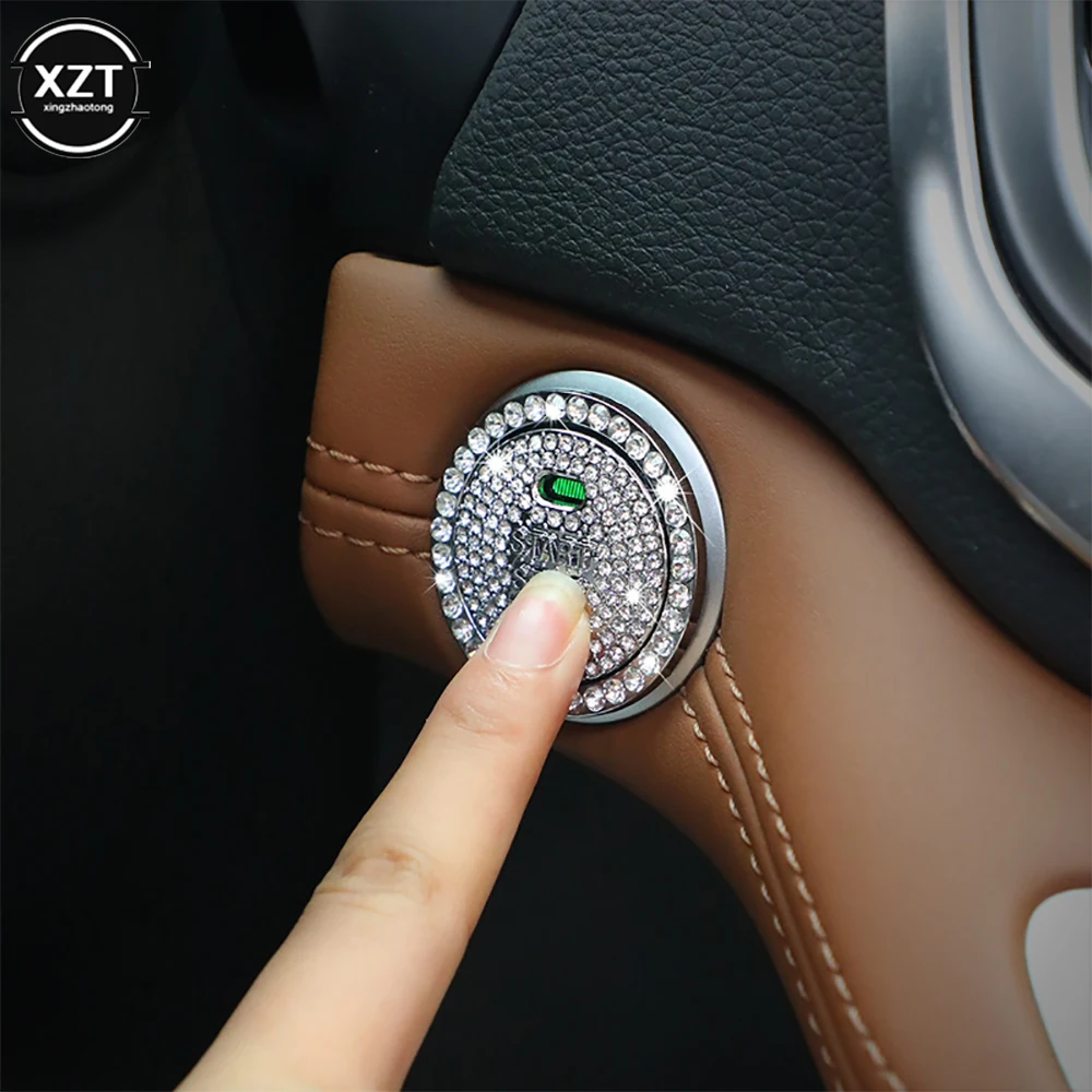 One-click Start Applique Decor Car Ignition Start Button Diamond Metal Protective Cover Stickers Decor  Auto Accessories Interio