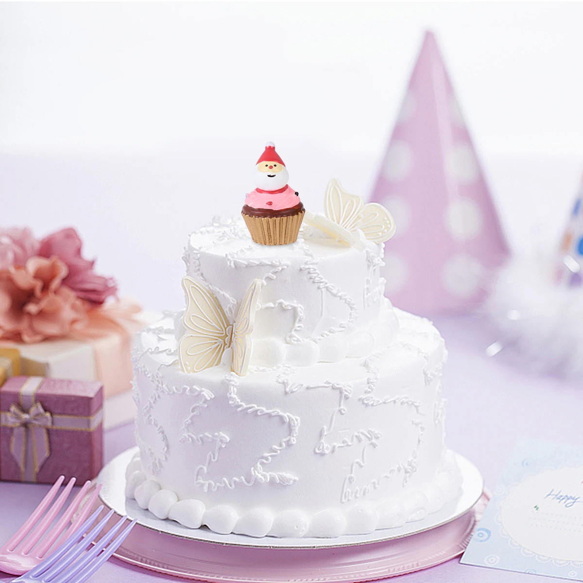 

2Pcs Cake Decoration Cupcake Shaped Resin naments for Desktop Indoor Party Supplies Practical Sweet Room