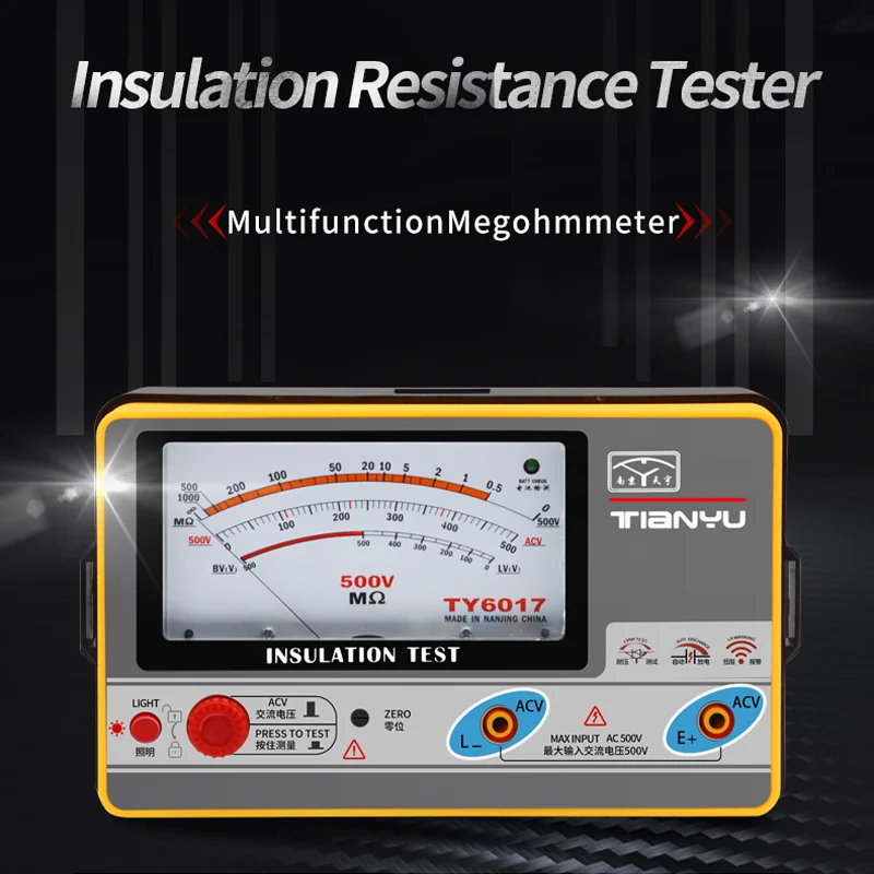 NJTY-Ponteiro Multímetro Tipo, Isolamento Resistência Tester, Megohmmeter, Voltímetro, Terra Resistência Medidor, 100-250-500-1000V