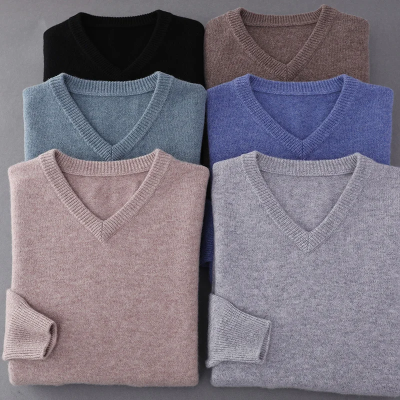 Super Warm 100% Wool Sweater Classic Men Pullover 2021 Autumn Winter V-neck Cashmere Sweaters Male Jumper Full Sleeve Pull Homme