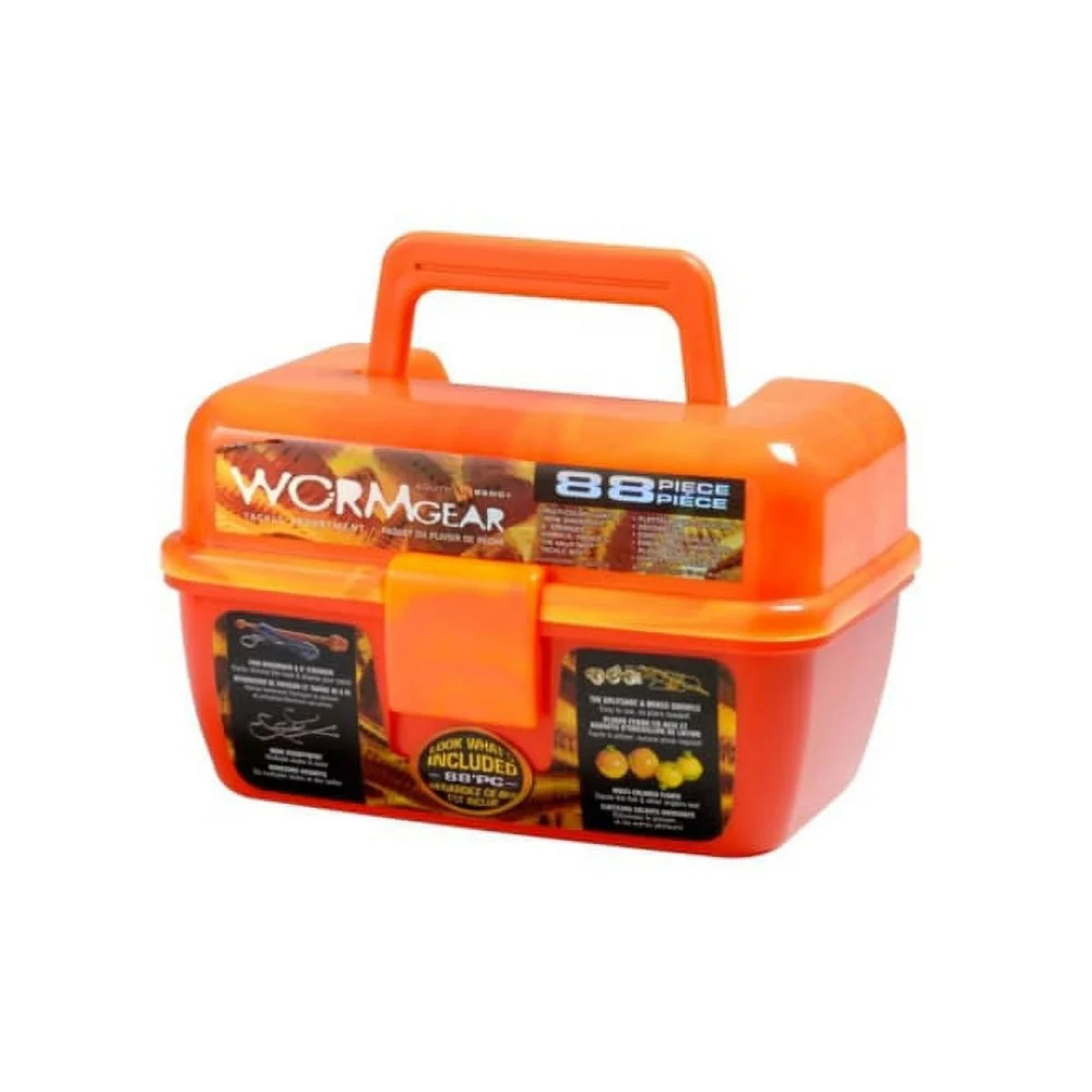 88-Piece Fishing Tackle Box with Floats Hooks Stringer Swivels Disgorger Removable Tray Easy Storage Fishing Gear