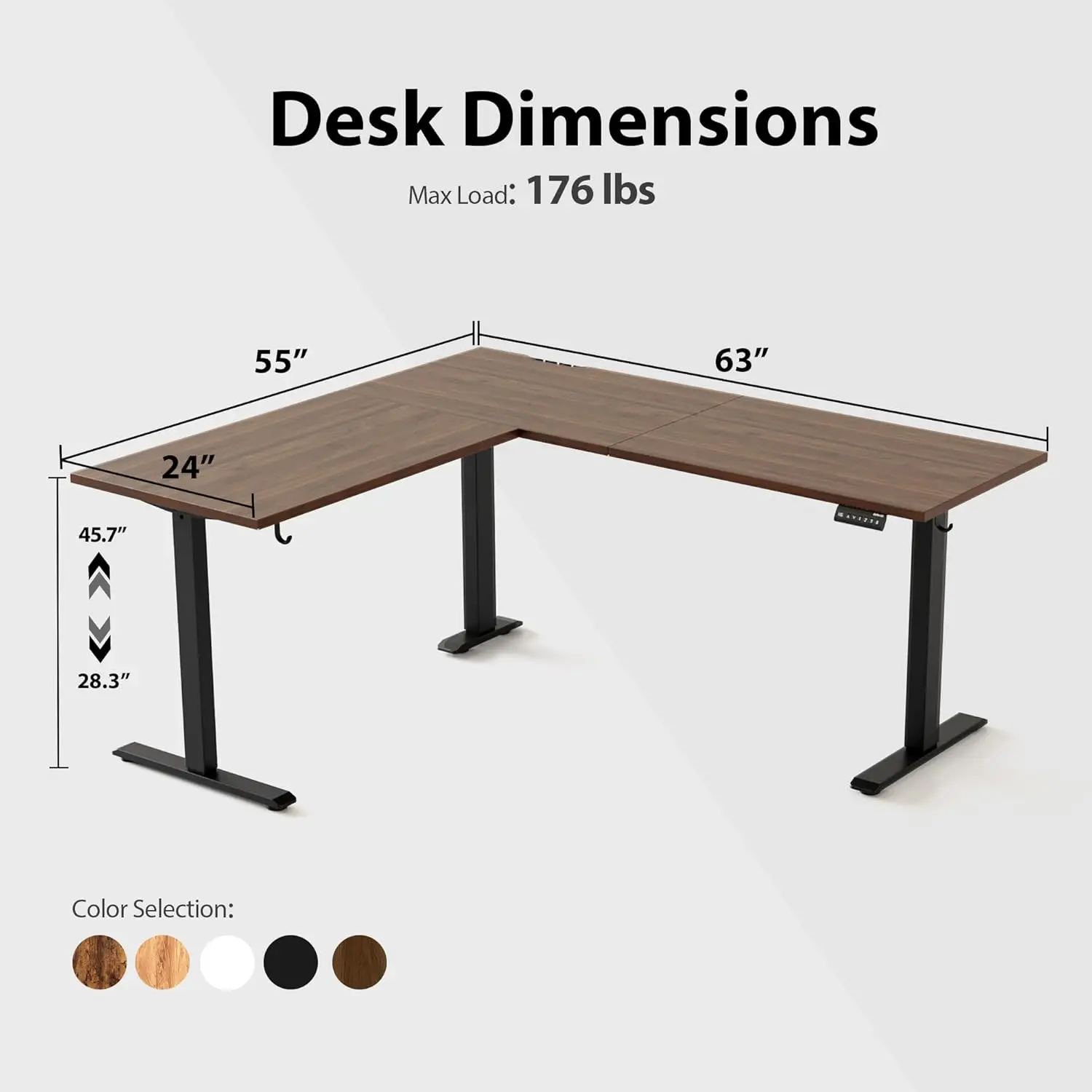 Mesa de pé em forma de L, altura ajustável, mesa de canto elétrica, 63 x 55 polegadas, mesa de computador com placa de emenda